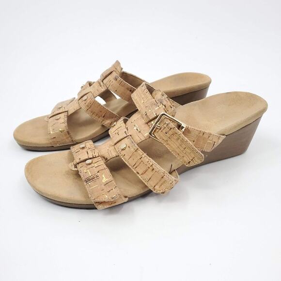 Vionic Radia Cork & Gold Speckled Wedge Strap Slip On Sandals 7 - Picture 2 of 13